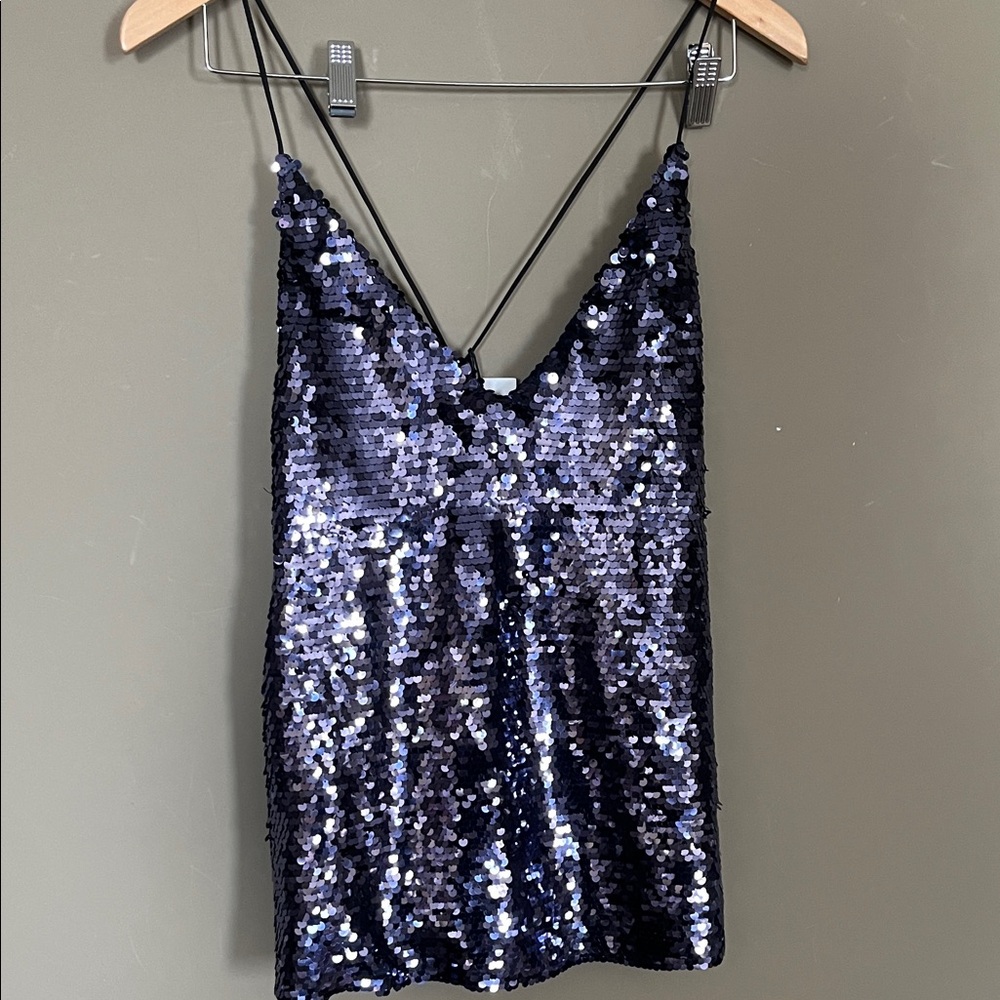Zara Navy Blue Sequin spaghetti strap Top